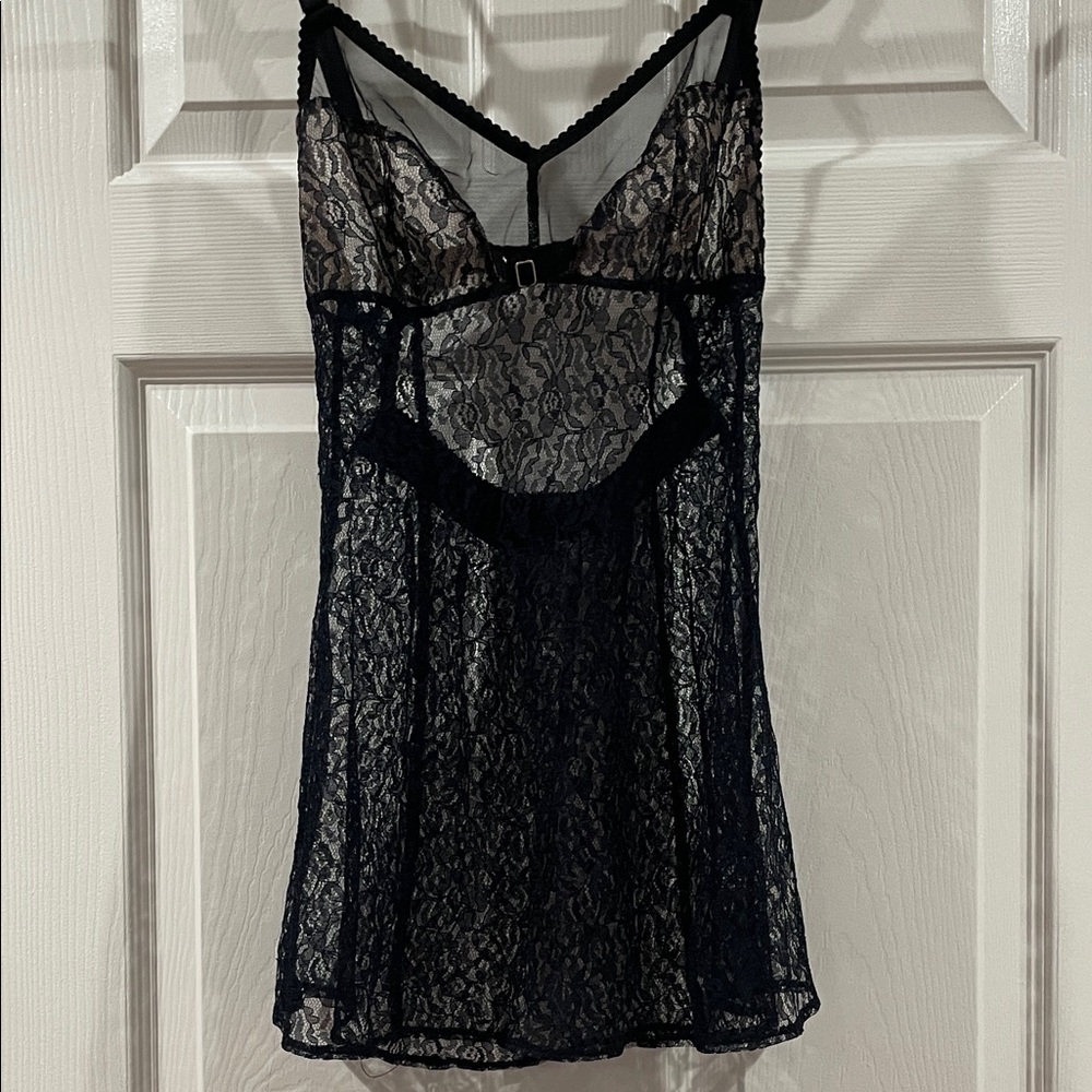 Victoria's Secret Black Sheer Lace Chemise- Size Medium NWOT
